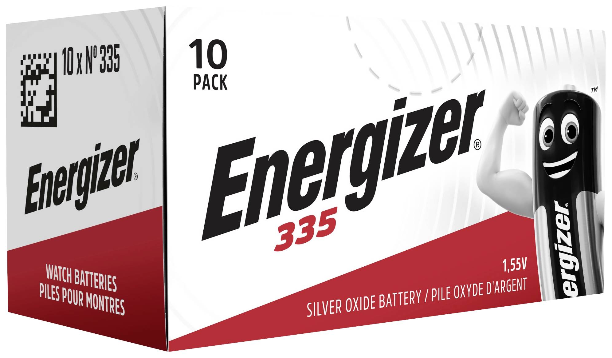 Pack of 10 Energizer 335 Watch Batteries, Silver Oxide, 1.55V.