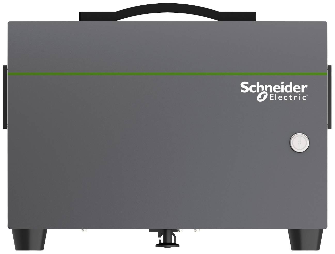 A grey box with the 'Schneider Electric' logo and a green stripe above it. It appears to be an electronic device.