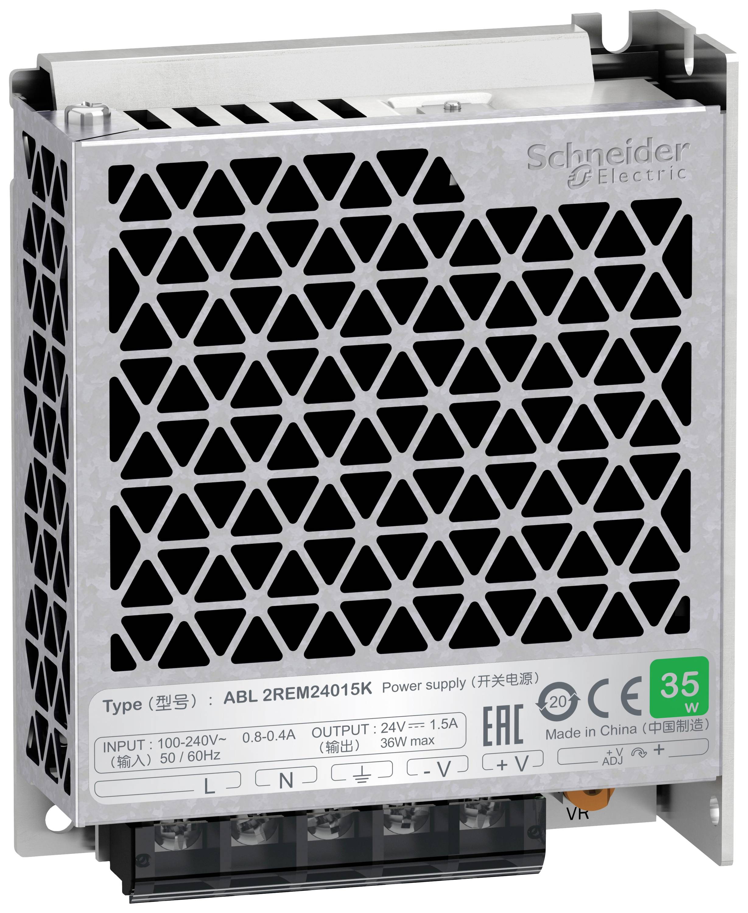 Schneider Electric Power Supply Unit ABL2REM24015K, 24V, 1.5A, 36W, 100-240V Input, CE and EAC Certified, Manufacturer: Made in China.