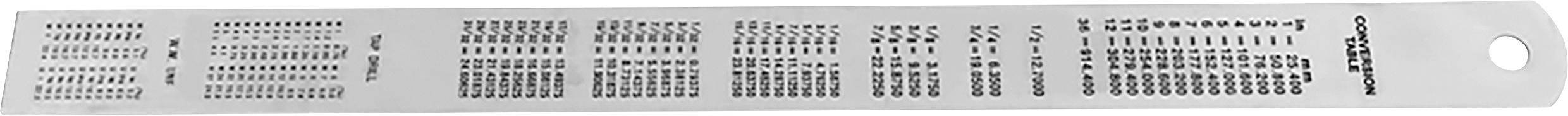A measuring tape with various scale types and markings. It displays different tooth divisions and measurements in millimetres.