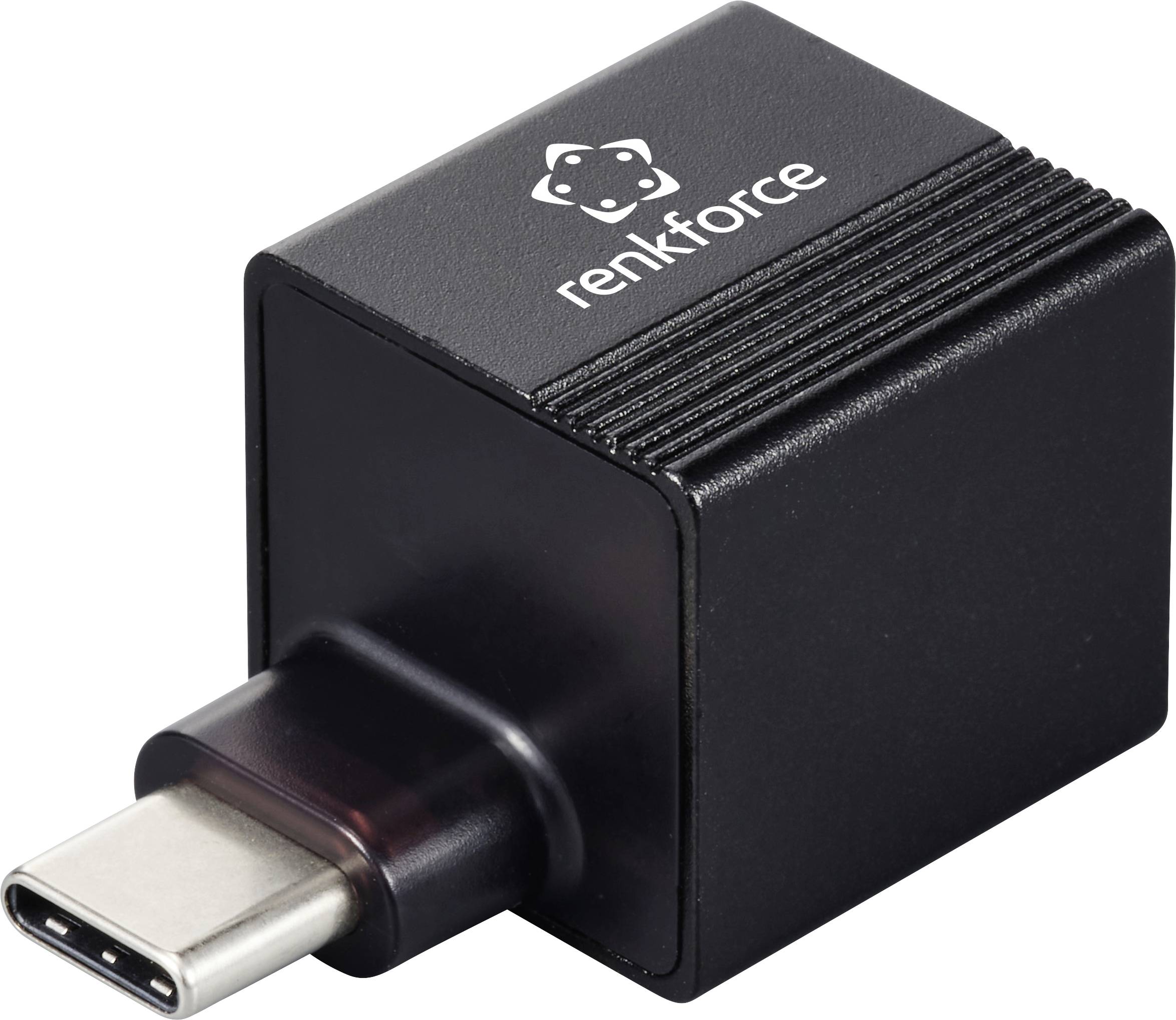 'Renkforce' USB-C Adapter in Black, compact and rectangular, suitable for connecting devices with USB-C ports.