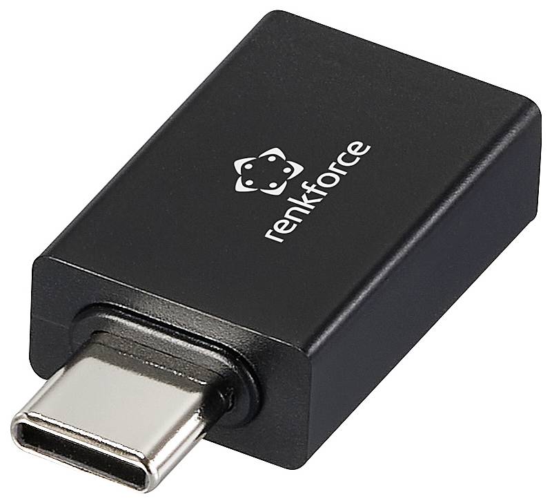 Black Renkforce USB-C adapter, which connects devices with USB-C ports.
