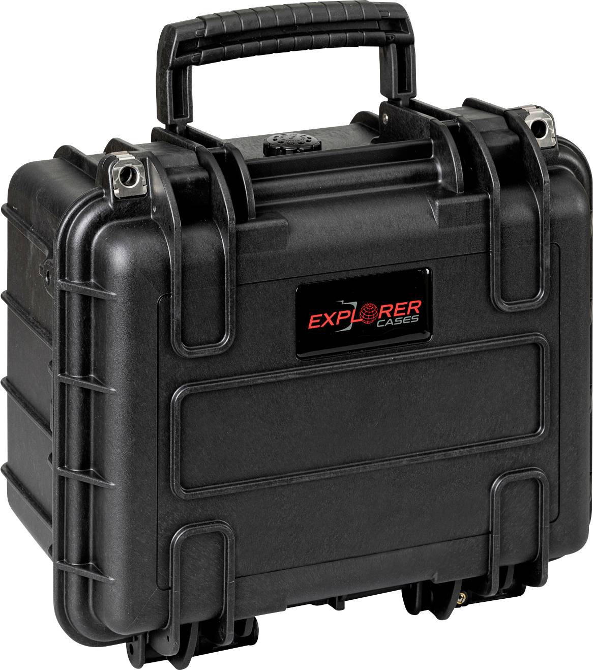 Black, robust protective case with carry handle and 'Explorer Cases' logo on the front, suitable for secure transportation.
