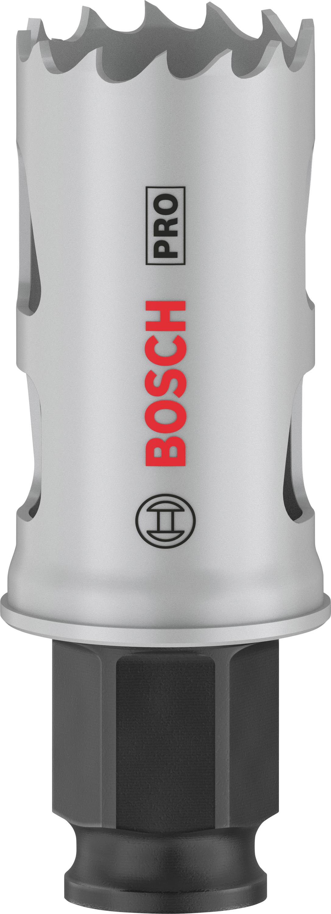 Drill bit with a round head and sharp teeth, marked with 'Bosch Pro'. Suitable for precision drilling.<br><br>Note: The translation is already in British English and does not require significant modification.