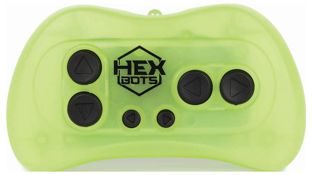 Green controller with black 'Hex Bots' logo and six black buttons.