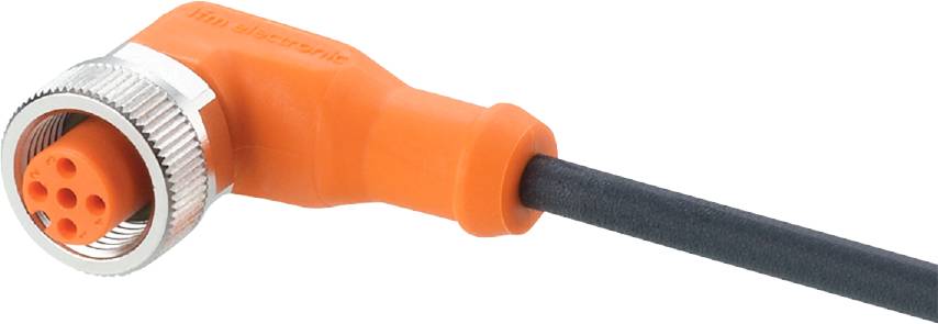 An orange plastic component with a cable inserted into it.