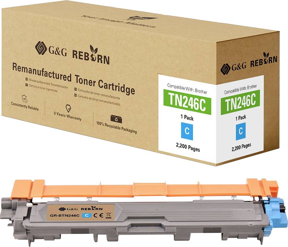 G&G Toner replaced Brother TN-246C Compatible Cyan 2200 Sides Reborn remanufactured 21196
