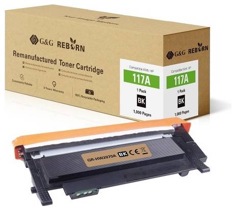 G&G Reborn Remanufactured Toner Cartridge, Model 117A, compatible with HP Printers. 1,000 page yield, Black.