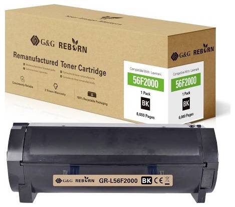 'Remanufactured Toner Cartridge' von G&G Reborn, kompatibel mit 56F2000, Schwarz, 8.600 Seiten, neue Verpackung, 3 Jahre Garantie.