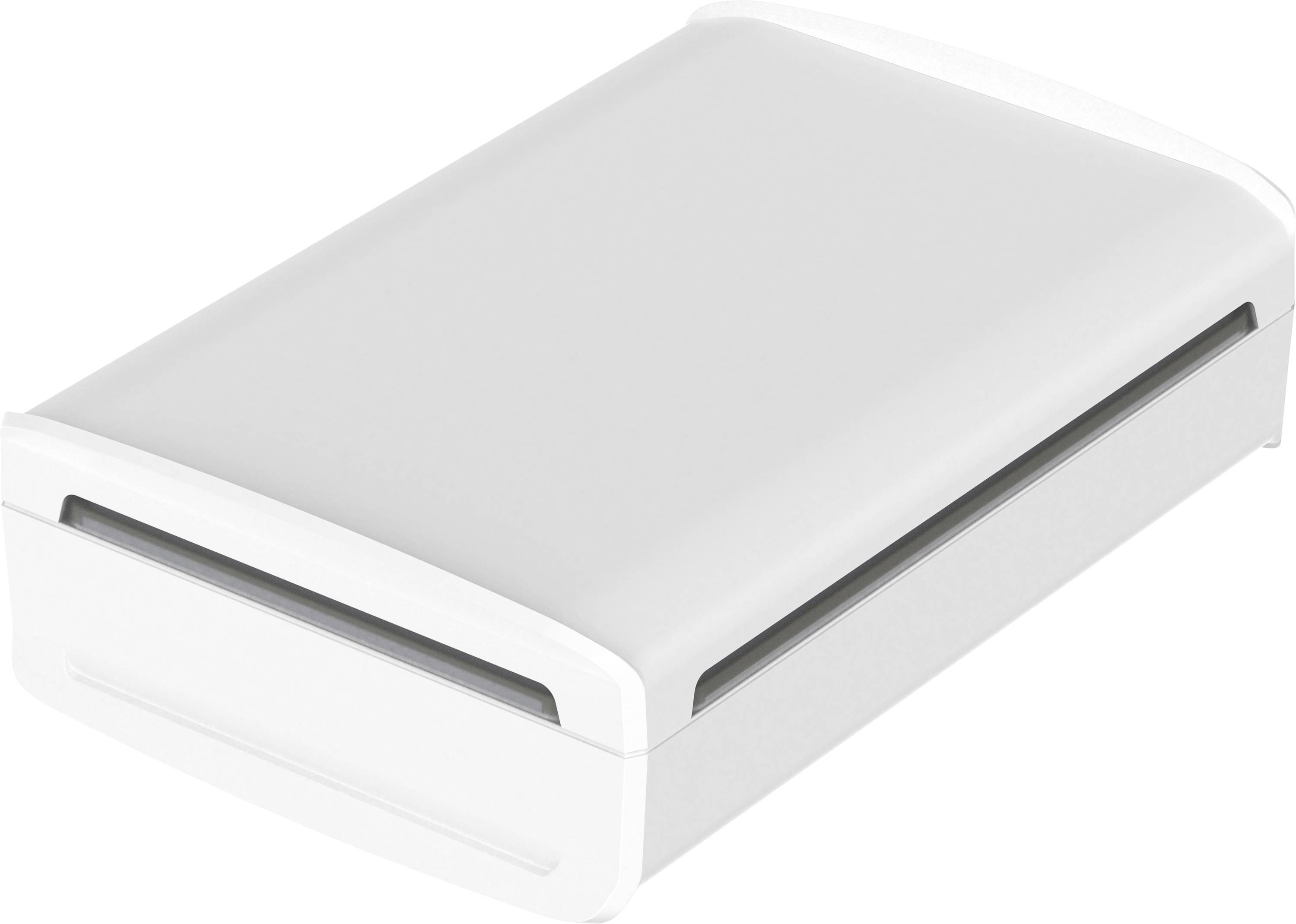 A rectangular, white plastic container with a lid, suitable for storing or transporting small items.