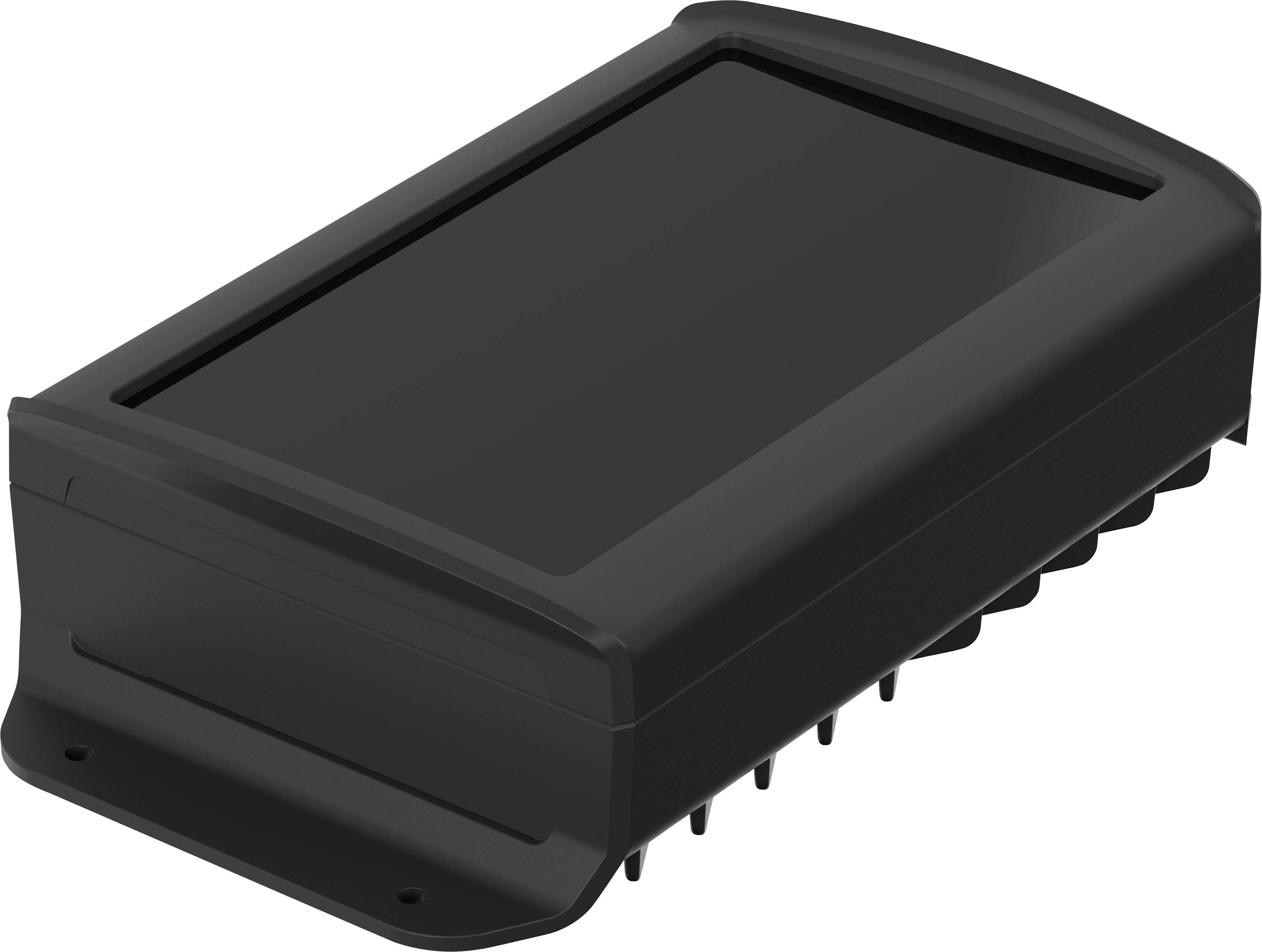 Black, rectangular electronic device with rounded edges, possibly an enclosure or module for technical applications.