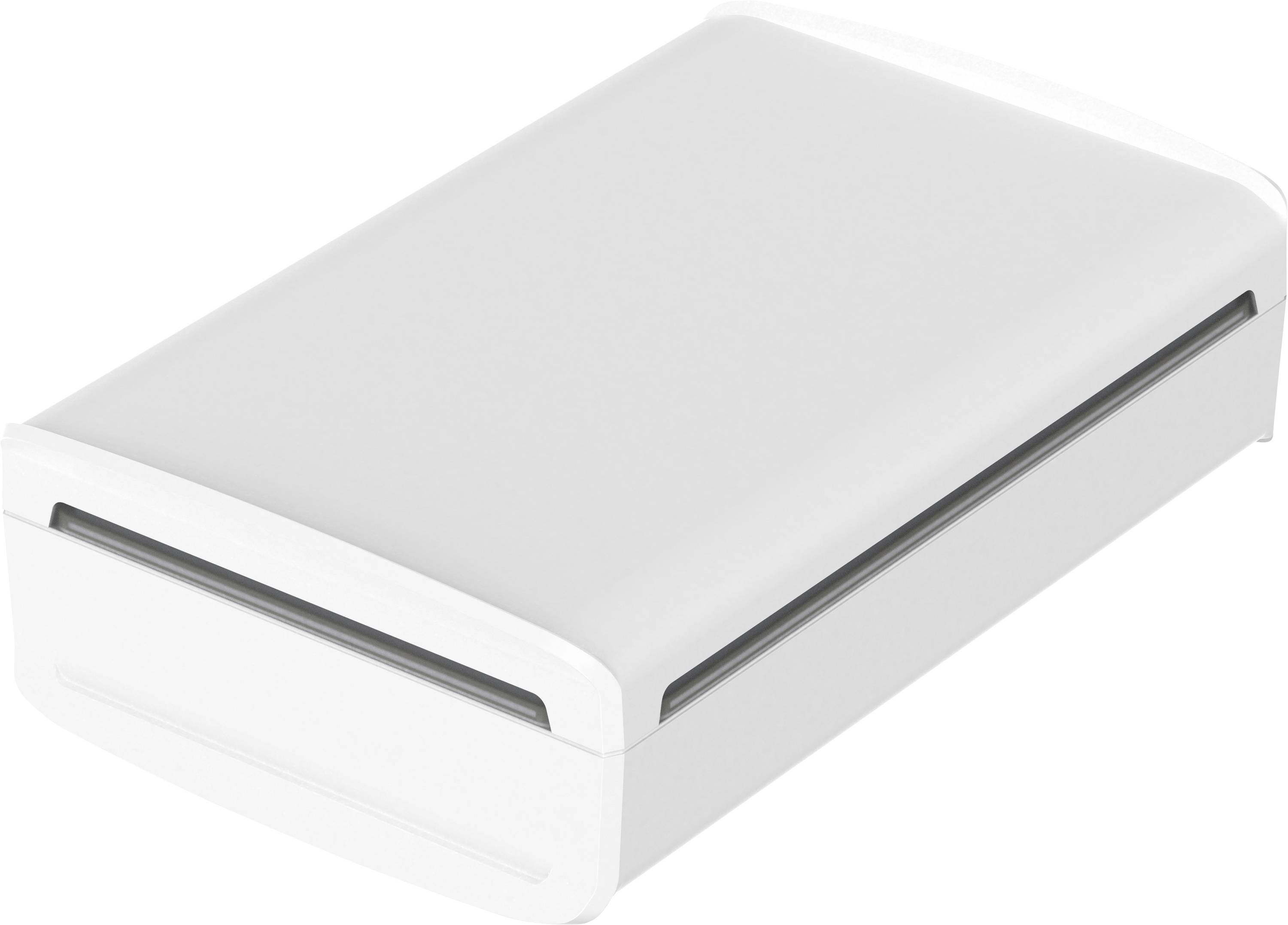 A white rectangular soap dispenser with a smooth surface and rounded corners.