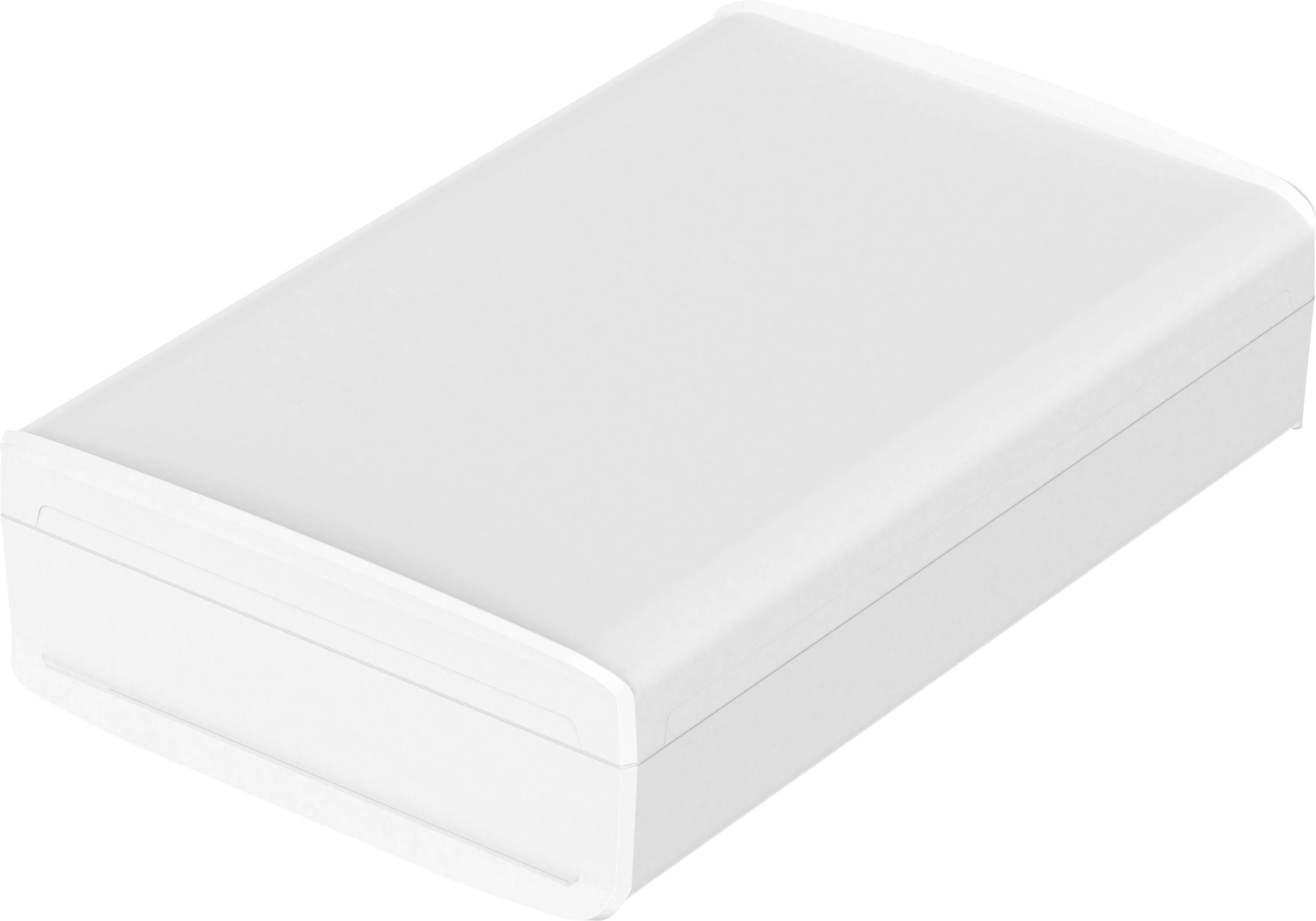 A rectangular, white plastic container with a lid, potentially for storing items.