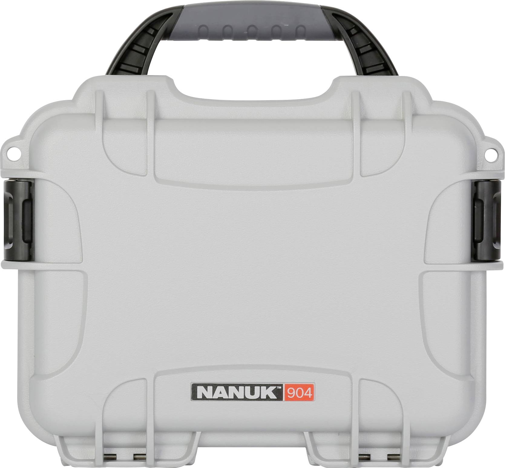 'Nanuk 904' grey, robust protective case with black handle and latches, ideal for secure storage and transportation of equipment.