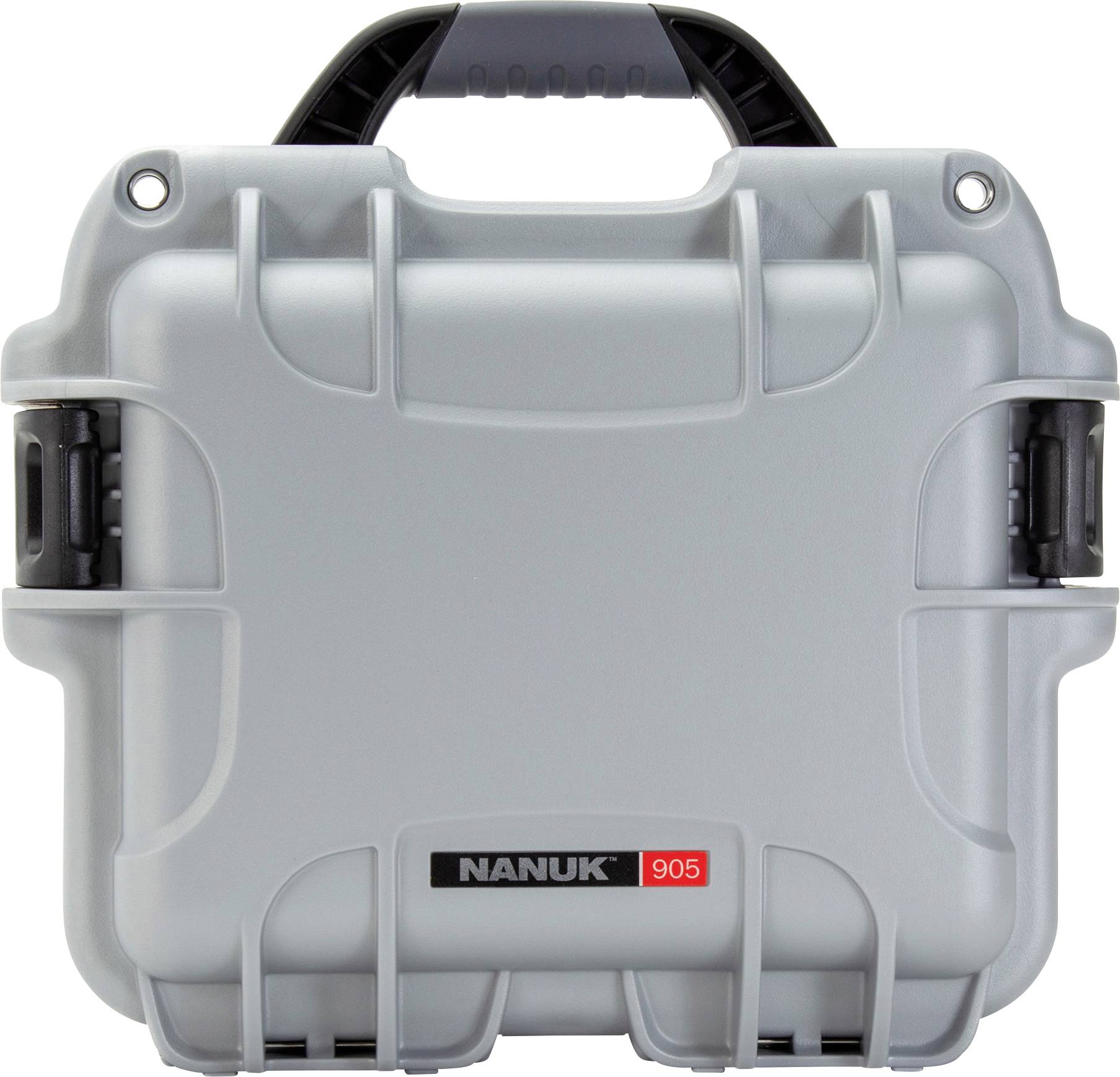 A grey, robust protective case with a black handle. The 'Nanuk 905' brand is visible at the front.