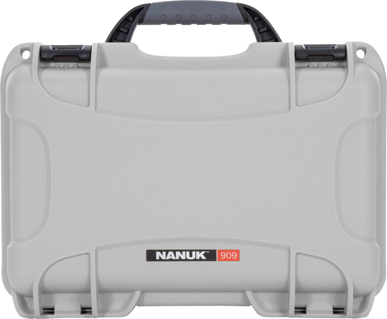Grey, durable hard-shell suitcase with a black handle, suitable for the safe transportation of delicate items.