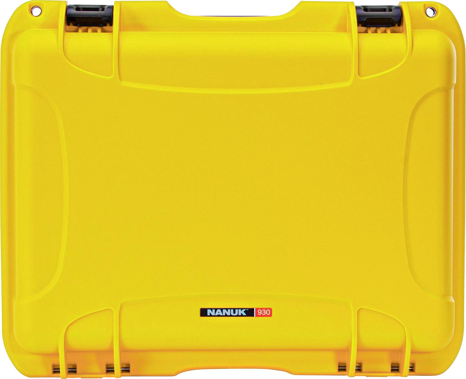 A luminous yellow, hard-wearing suitcase with 'Nanuk 930' printed on the front.
