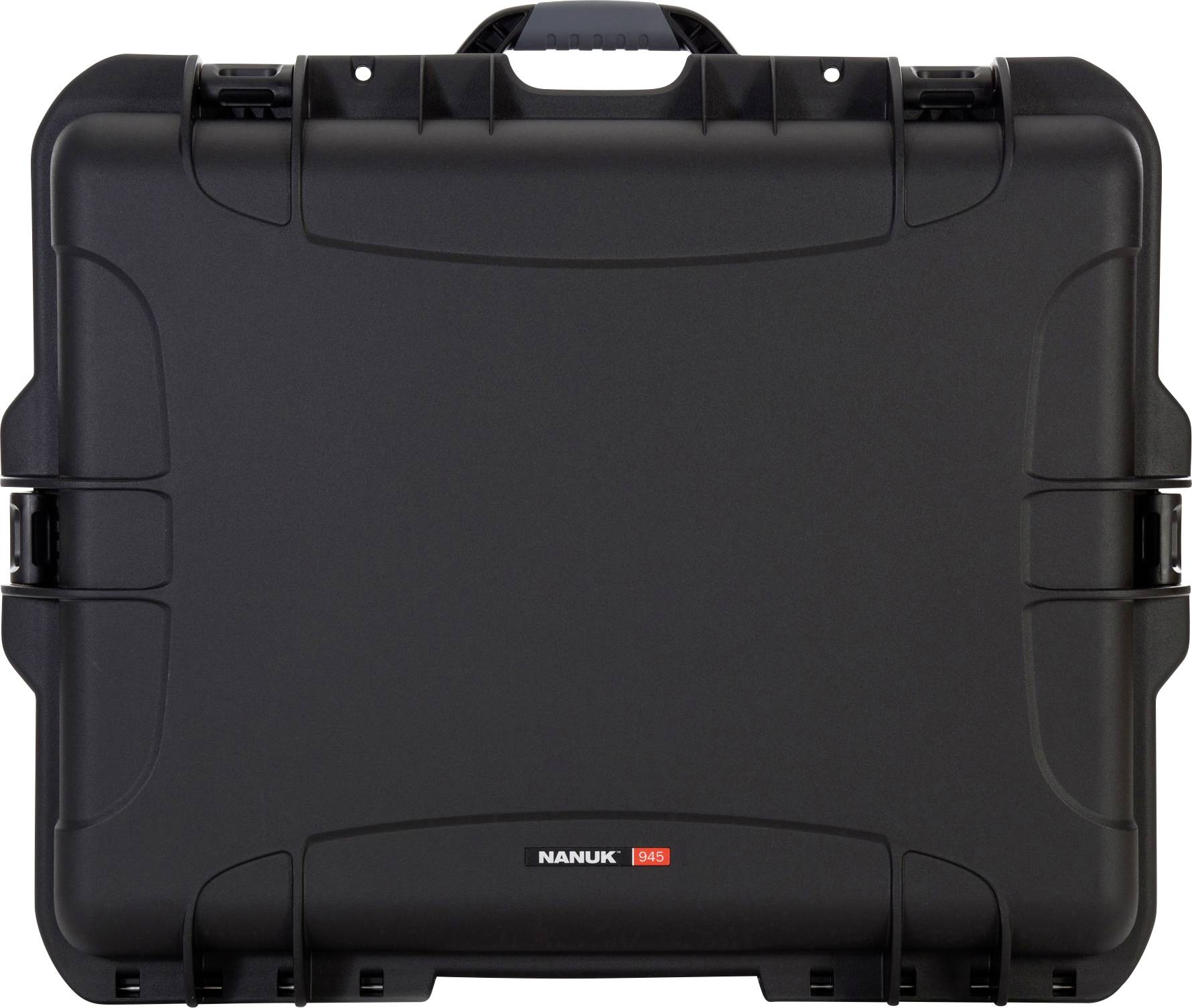 Black, sturdy case with fixed handle, labelled 'NANUK 945', suitable for secure transportation of delicate items.