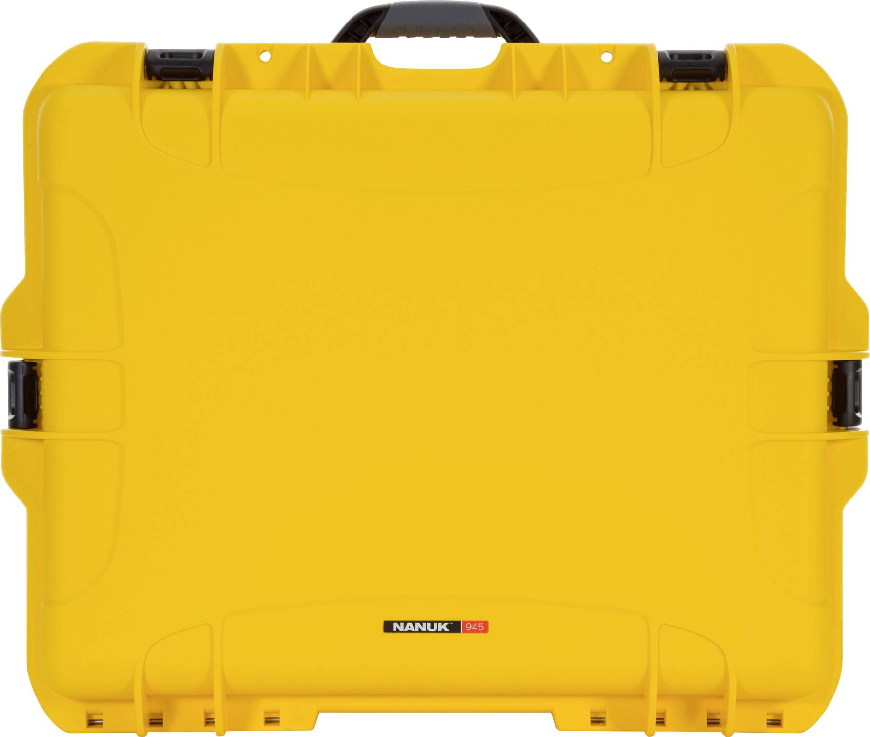 Yellow, robust suitcase with black fastenings. Brand logo 'NANUK' and model number '945' on the front.
