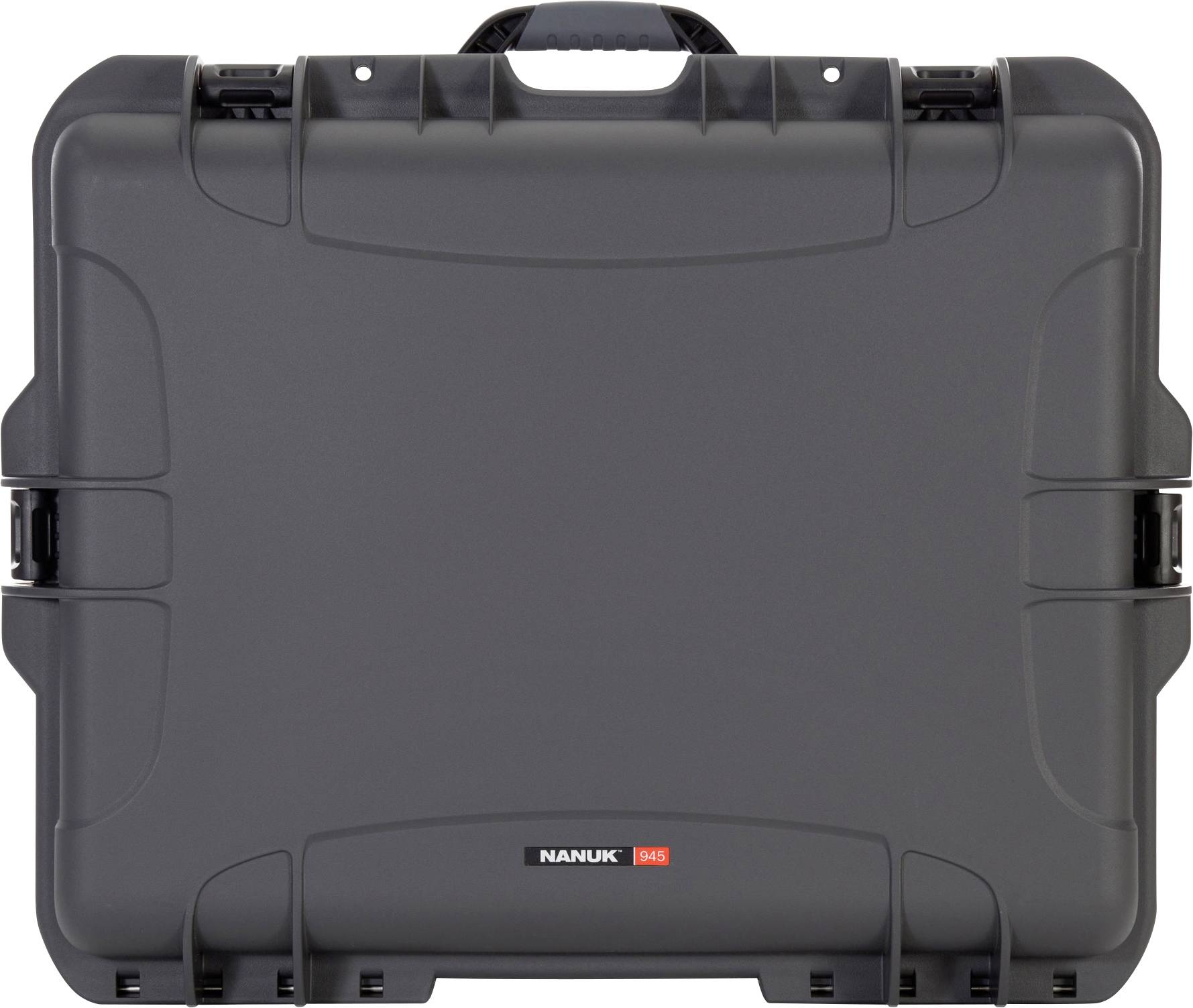 A robust, black protective case with a carry handle on top. Suitable for the secure transportation of delicate equipment.