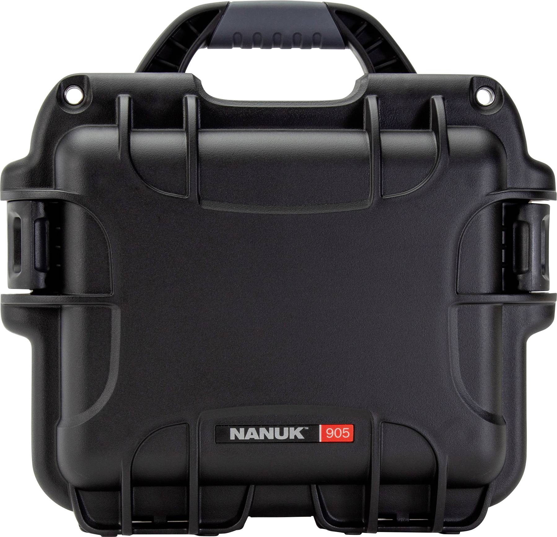 Black, robust hard-shell case with carry handle, 'NANUK 905' printed on the front, suitable for safely transporting delicate items.