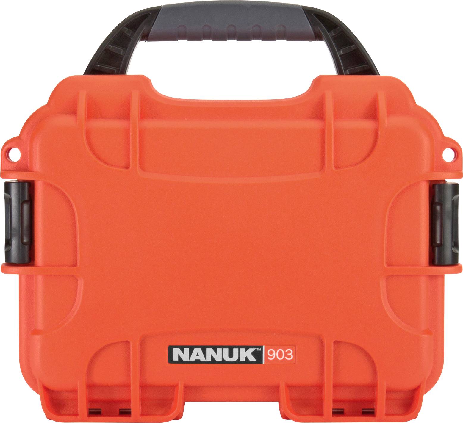 Red, robust Nanuk 903 case with black handle and latches, suitable for safely transporting delicate items.