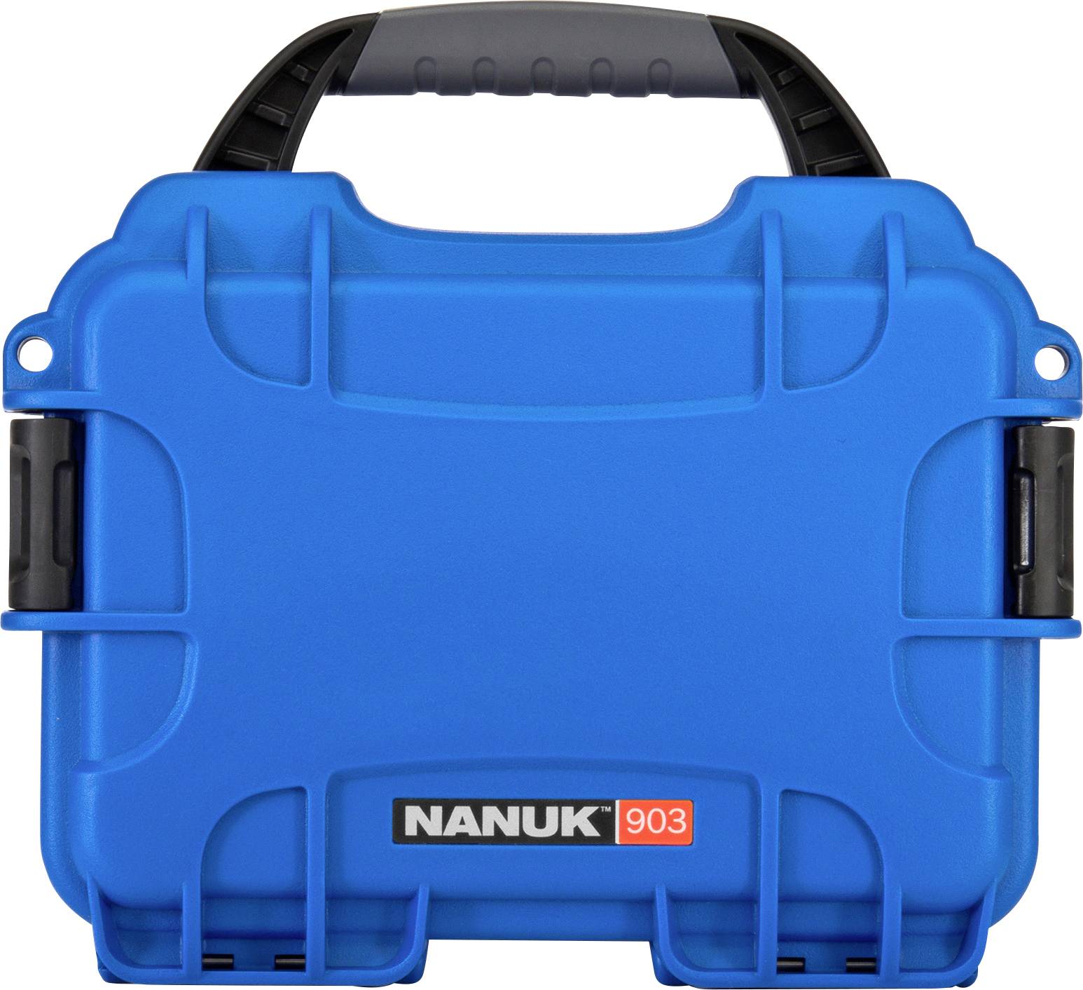 Blue, robust protective case with a black handle, brand name 'Nanuk 903' visible at the front, suitable for secure transportation of equipment.