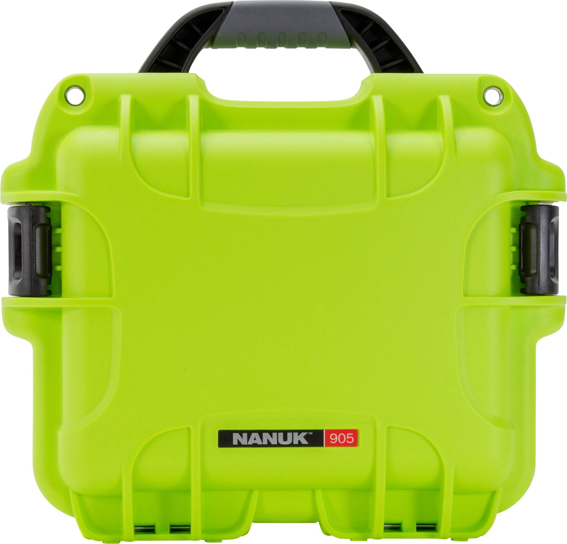 A bright green, robust Nanuk 905 case with a black handle, suitable for protecting sensitive equipment.