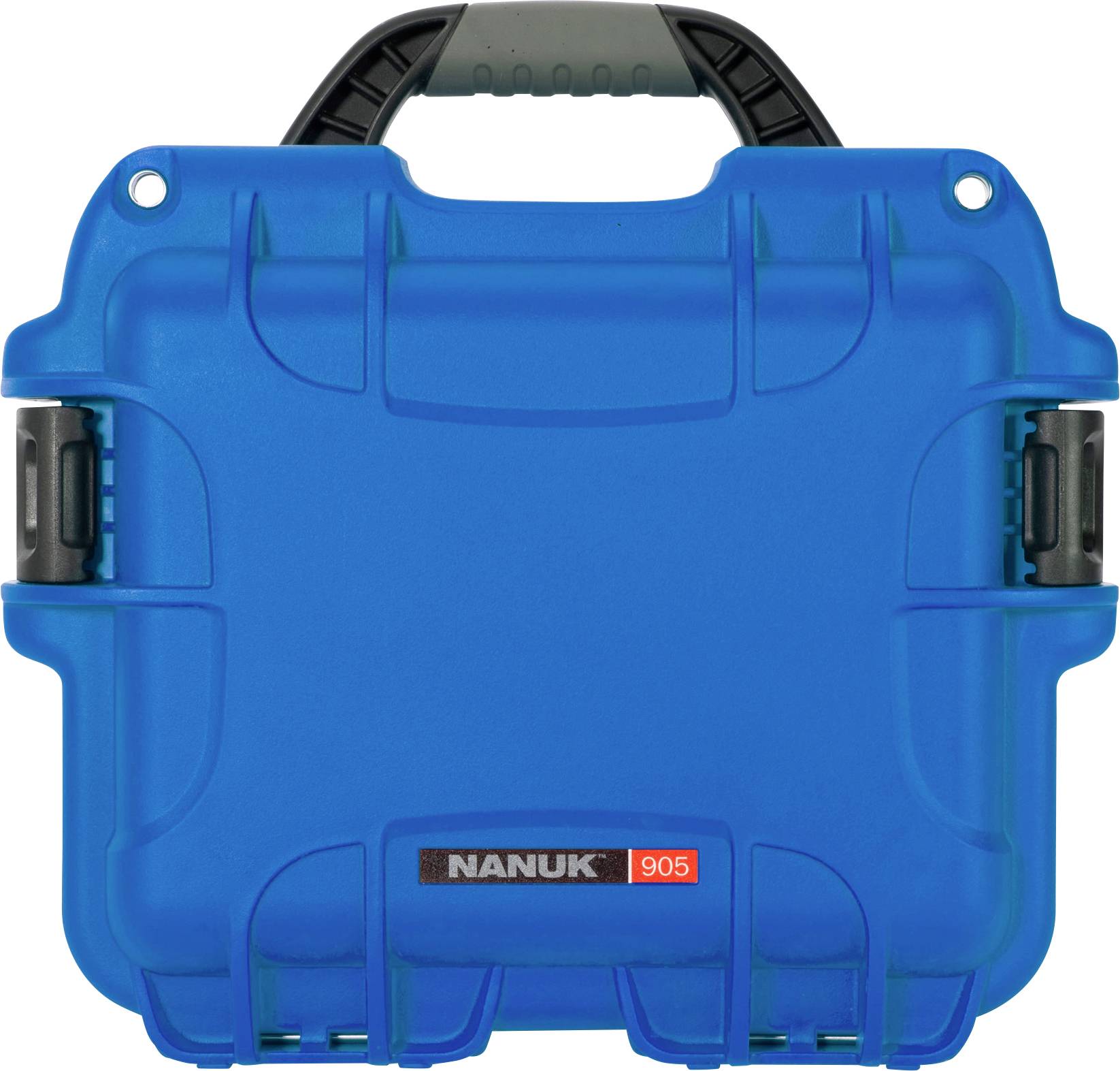 Blue, robust transport case with carry handle, labelled 'NANUK 905', suitable for the secure transportation of delicate items.