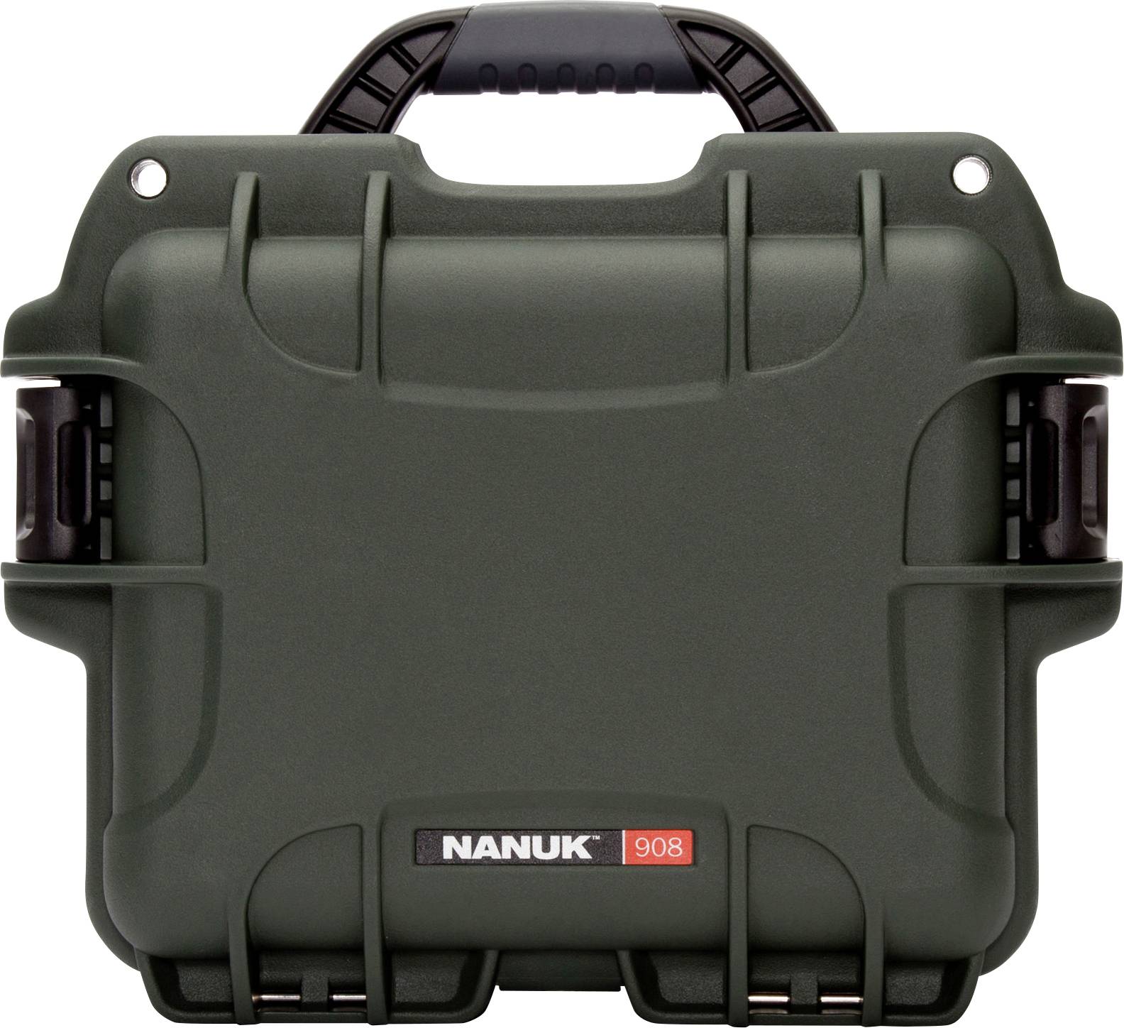 Black, robust transport case by the brand 'Nanuk 908', suitable for the secure transportation of delicate equipment or devices.