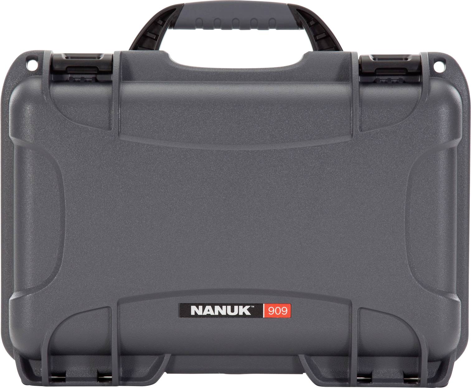 Grey, robust transport case with handle, company logo 'NANUK' and model number '909' on the front. Suitable for secure transportation.
