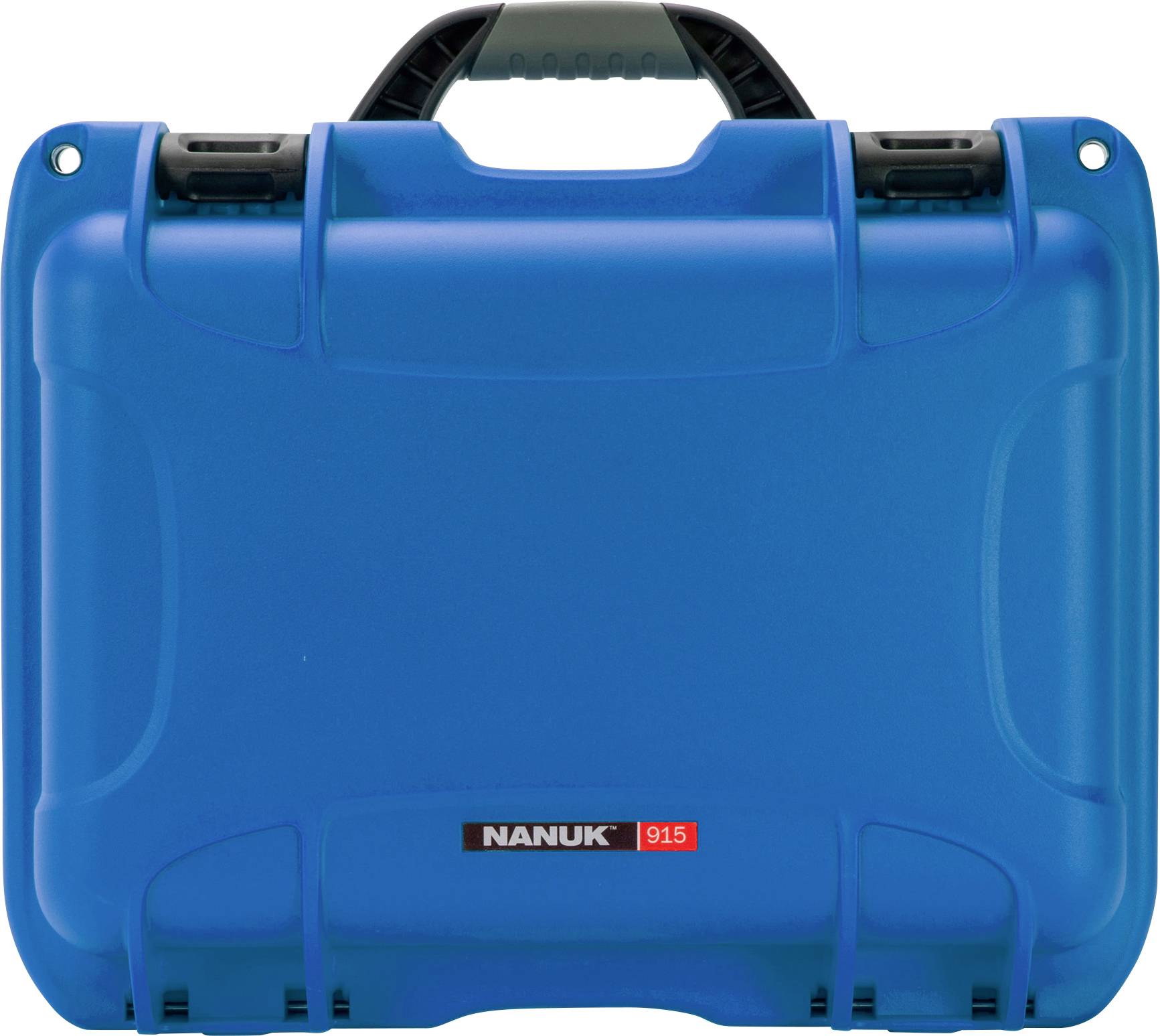 Blue, robust plastic case with black handle and latches. Marked with 'NANUK 915' on the front.