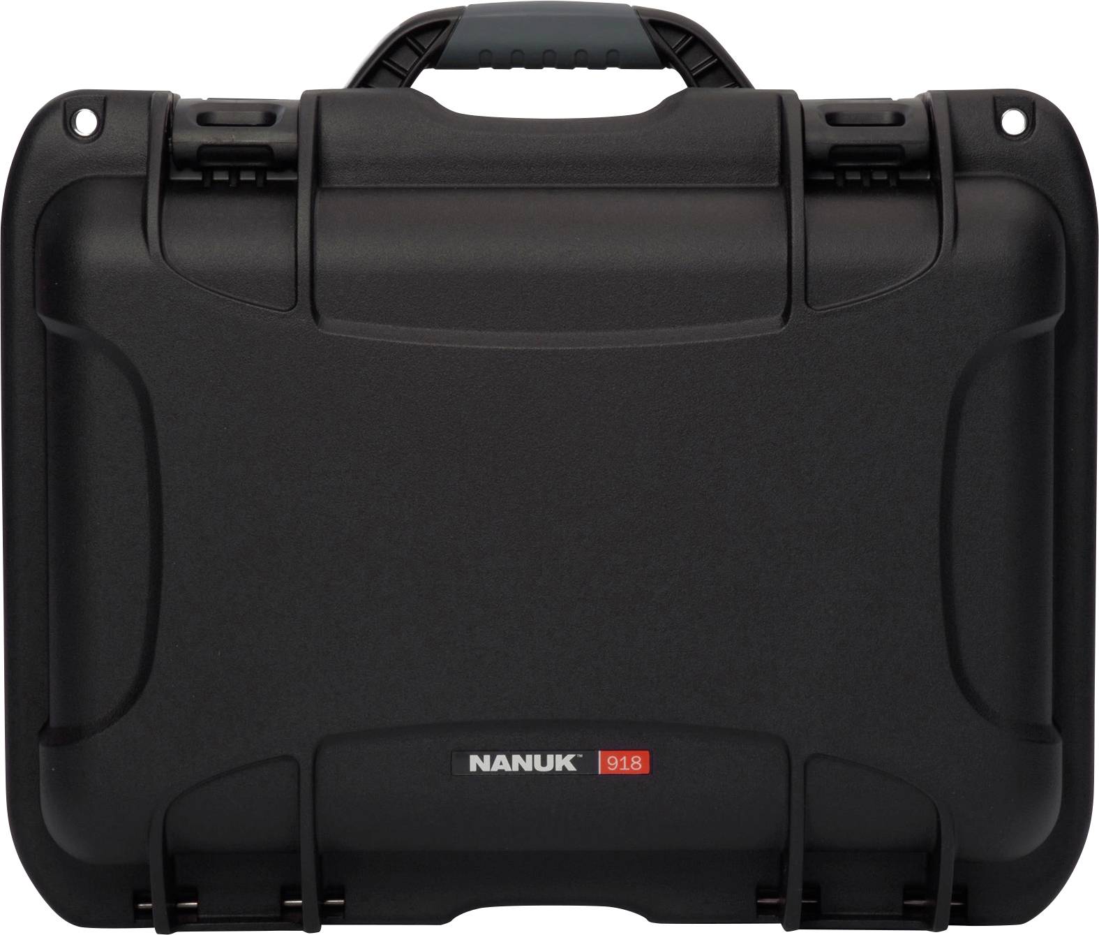 A black, robust suitcase with locks and a carry handle, suitable for the secure transportation of delicate items.