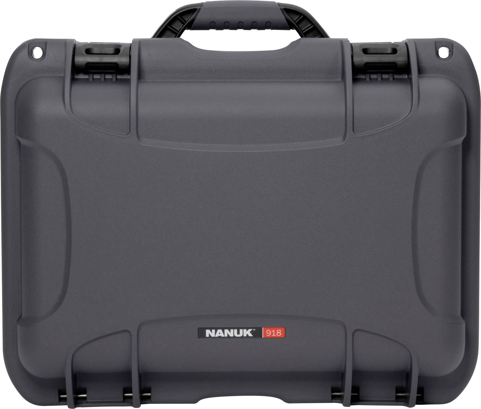 A black, robust Nanuk 918 protective case with an ergonomic handle and sturdy locks, suitable for secure transportation.