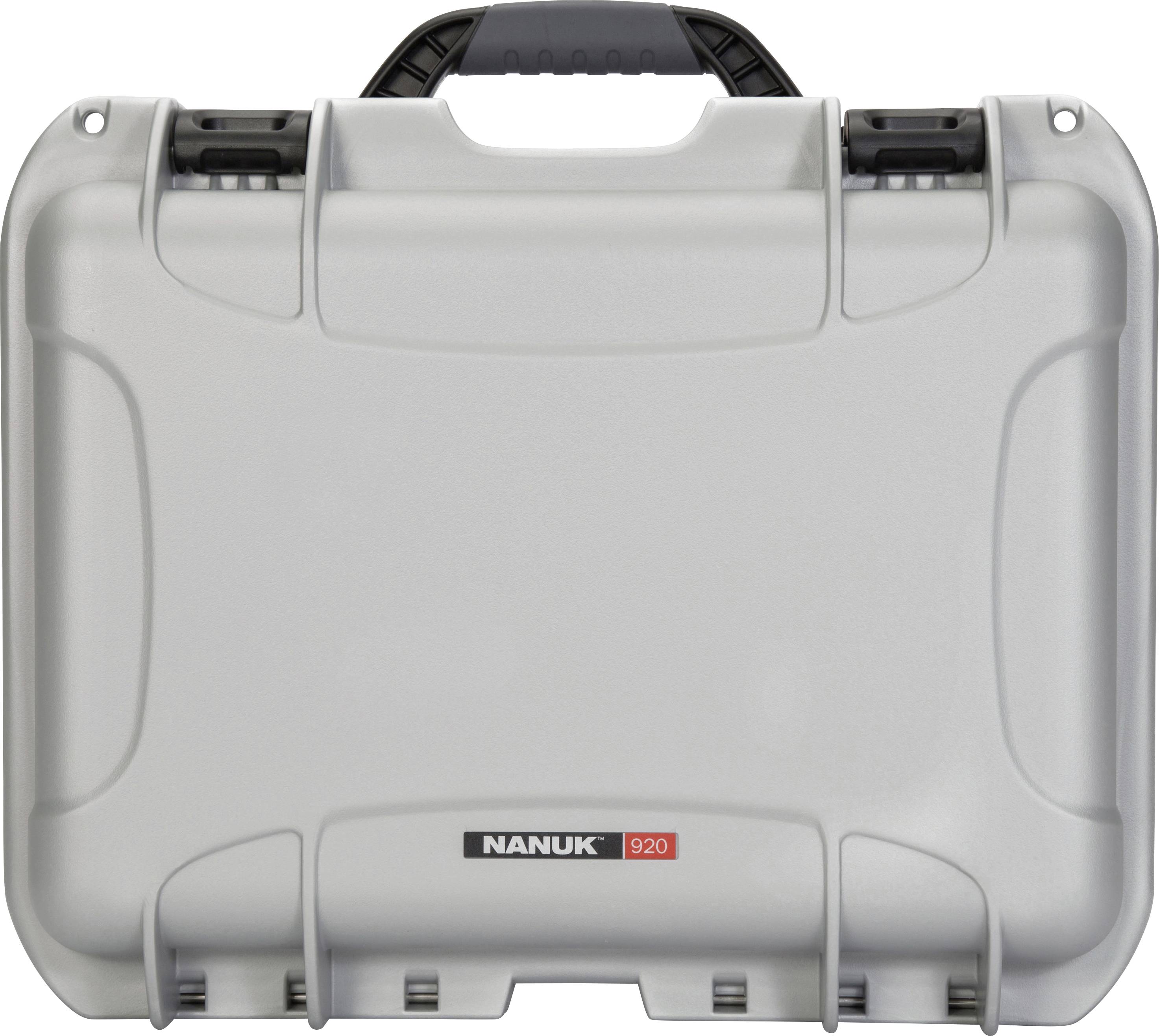 Portable, rugged silver protective case with handle; brand name 'Nanuk 920' on the front.