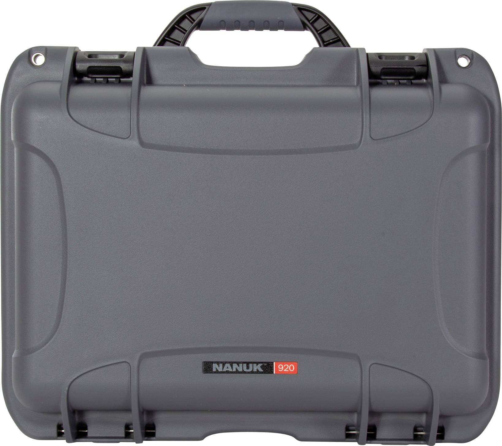Grey suitcase with robust fastenings, brand name 'Nanuk 920' visible.