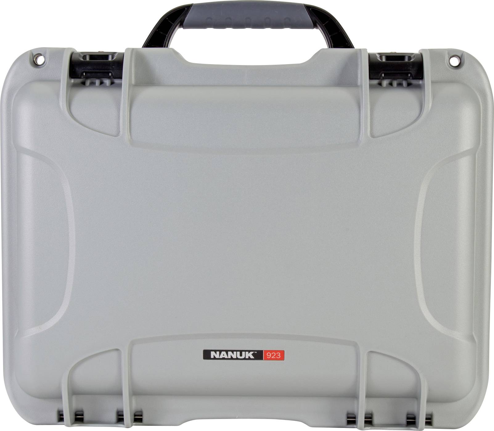 Grey, robust suitcase with black handle and fasteners, brand 'Nanuk 923', suitable for secure device transportation.
