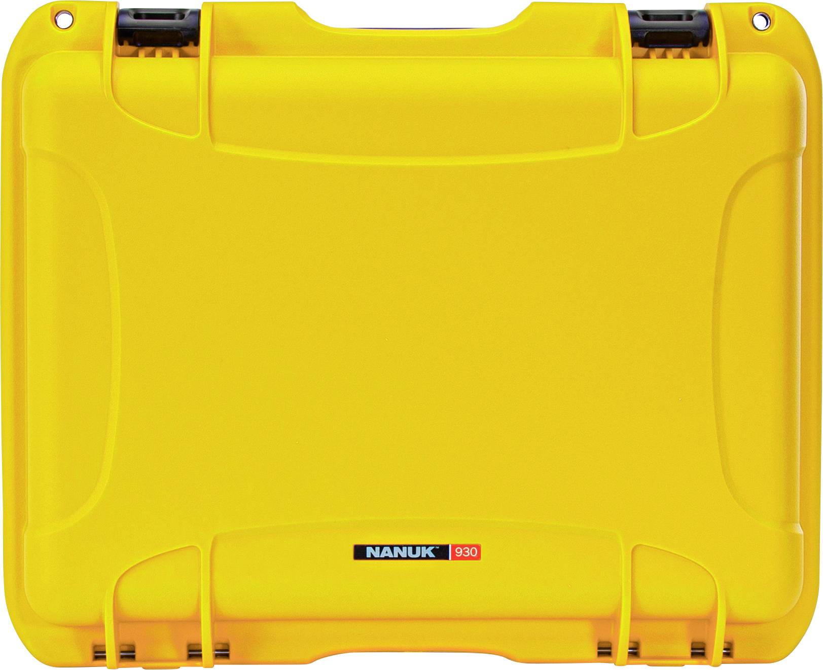 Yellow, robust suitcase with a black fastening and brand logo 'Nanuk 930' on the front.