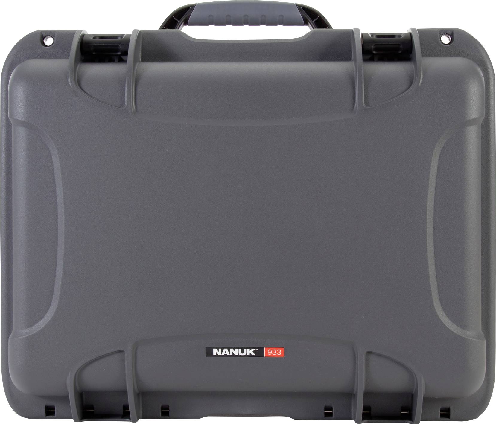A robust, dark grey plastic case with the inscription 'NANUK 933'. Suitable for secure transport and protection of equipment.
