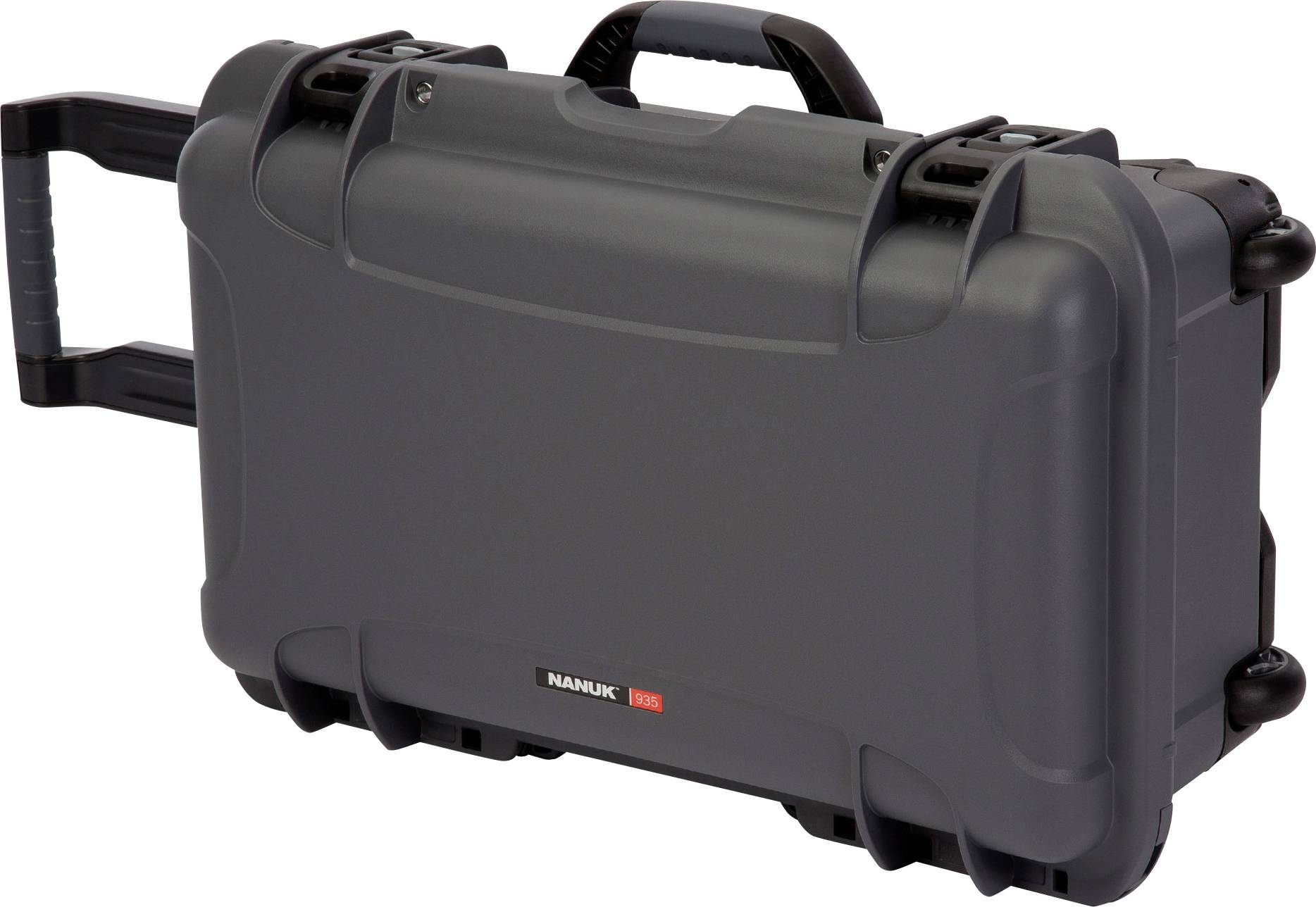 Grey hard-shell suitcase with handle and wheels, suitable for safely transporting delicate items.