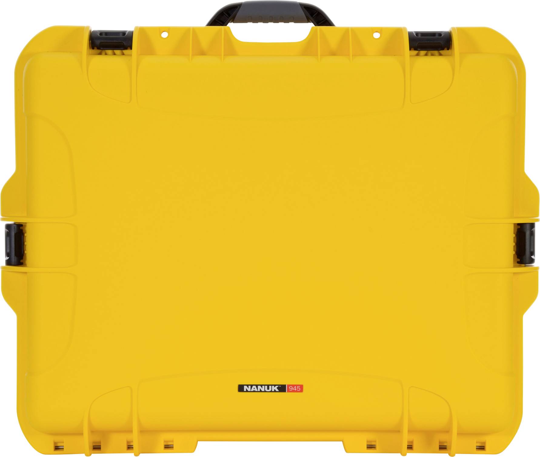 Yellow, robust protective case with black handle, suitable for transporting delicate equipment.