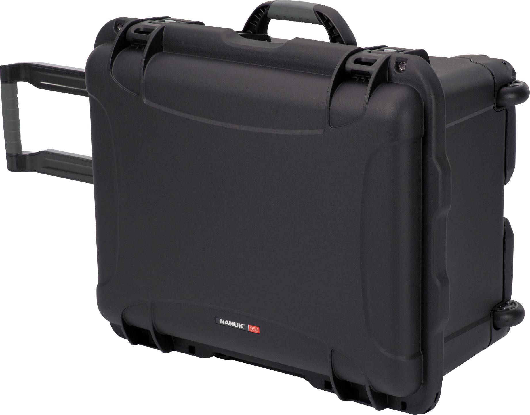 Black, rollable protective case with carry handle and robust design. Suitable for secure transportation and storage of delicate equipment.