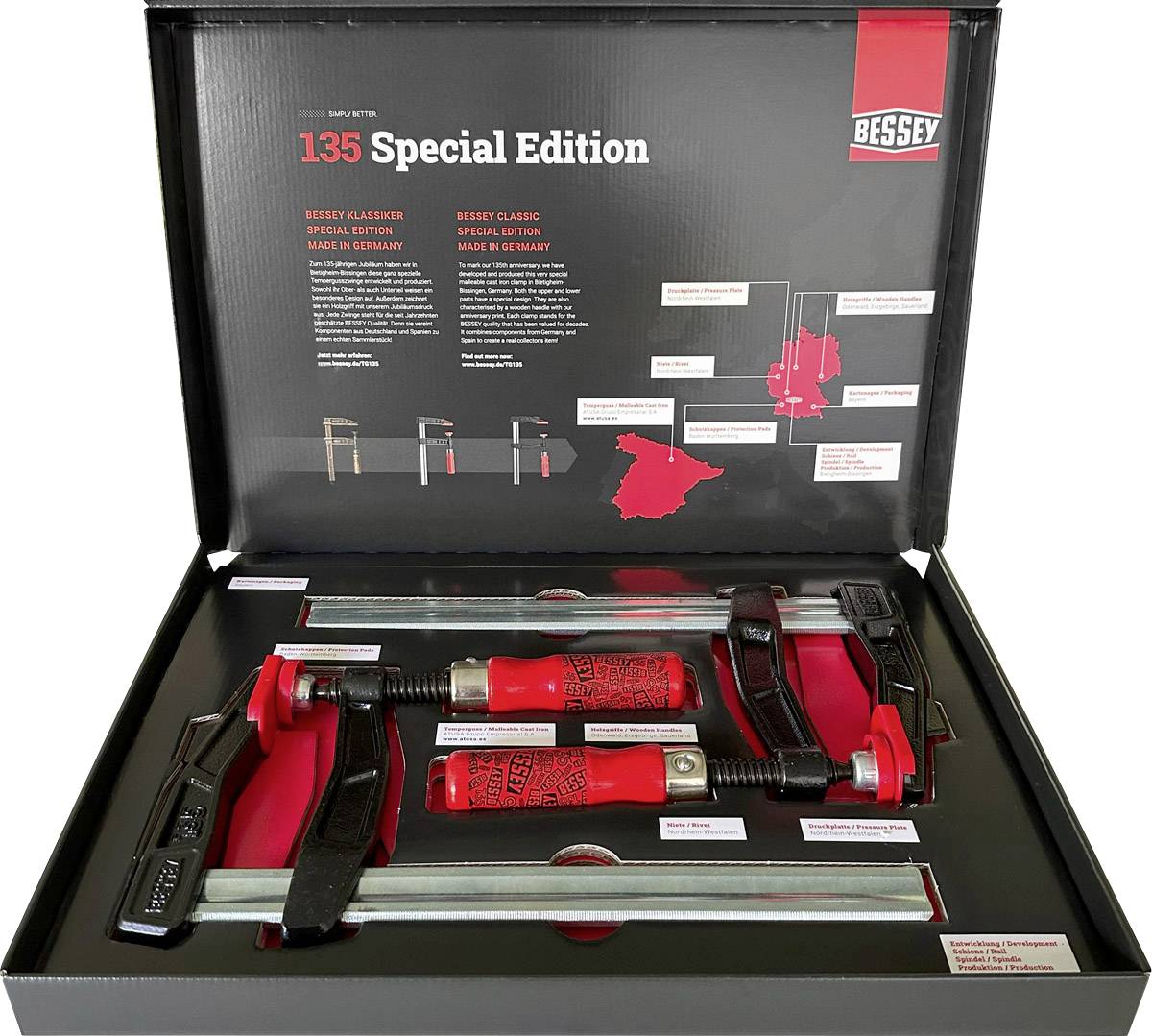 2 x TGA25SET-135 Jubilee set Bessey TGA25SET-135 Span width (max.):250 mm Nosing length:120 mm