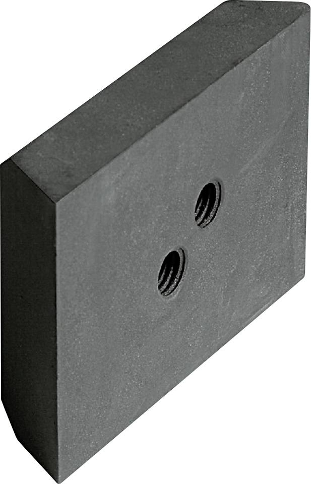 A rectangular black block with two central threaded holes on the top surface, possibly a technical component.