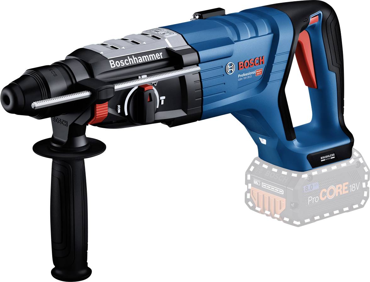 Bosch Professional hammer drill with ergonomic handle, blue and black, suitable for intensive construction and renovation work.
