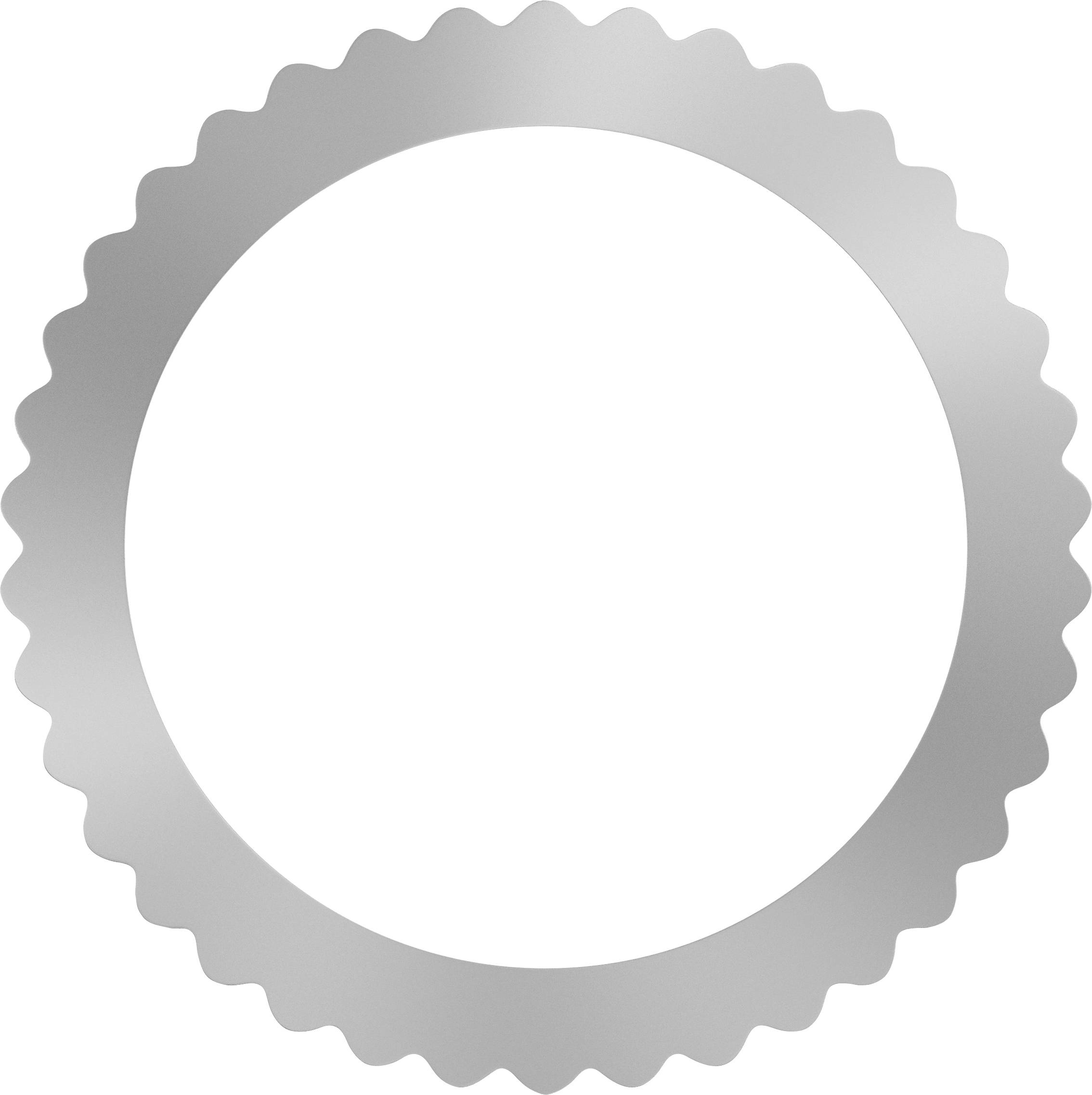 Grey, round seal without inscription with serrated edge.