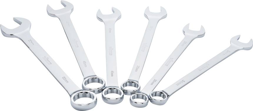 Six silver mole spanners of various sizes, arranged in a fan shape on a white background.