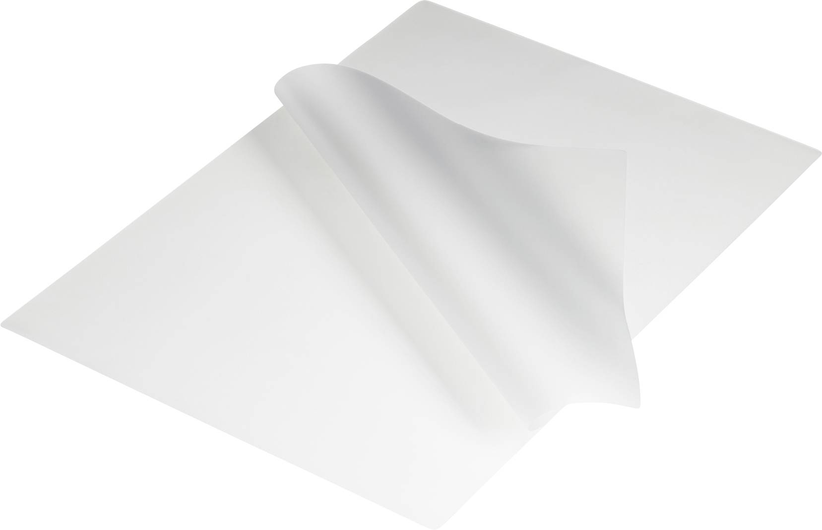 A single white sheet of paper with a slightly curled corner, lying on a white surface.