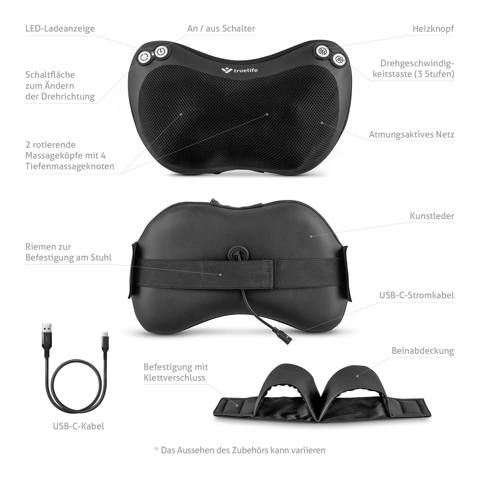 truelife RelaxBack B3 Charge Massage pillow 24 W Black