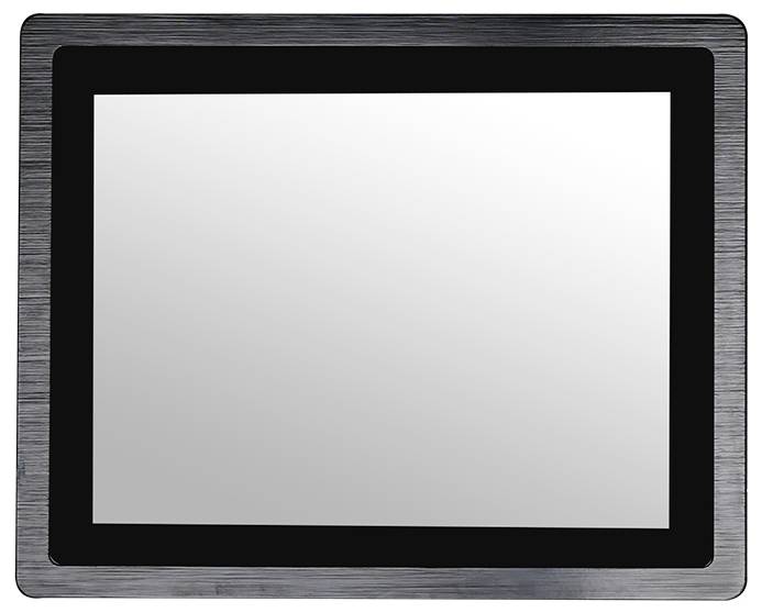 A rectangular screen with a black frame is switched off and displays a reflective surface.